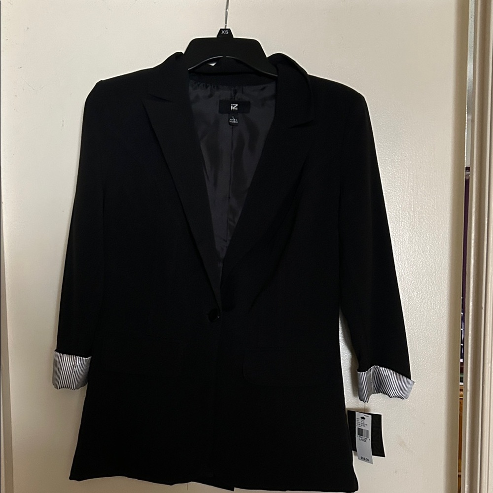Iz Byer Black Women's Blazer with Striped Cuffs